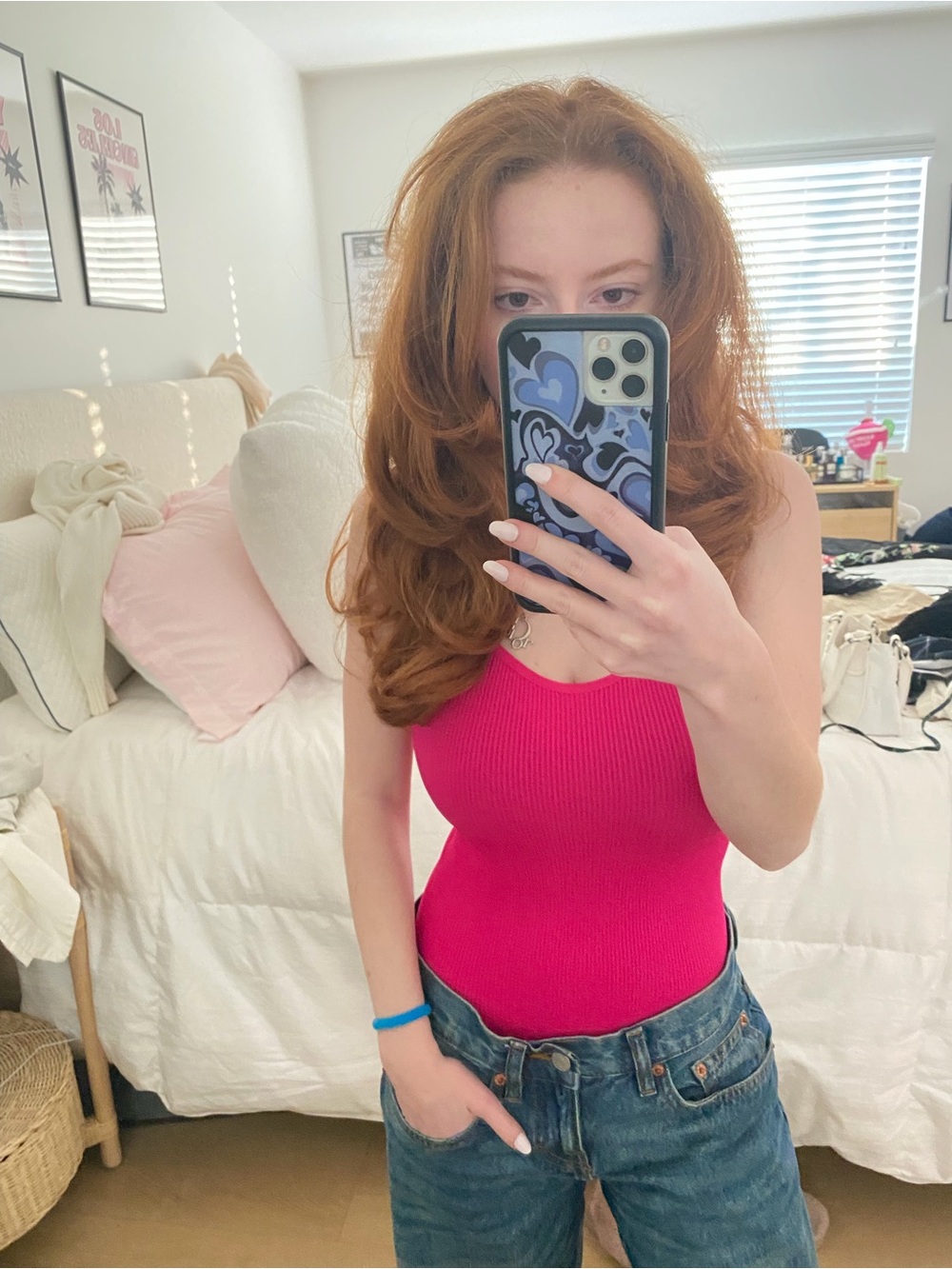 Forever 21 Hot Pink Ribbed Scoop Neck Bodysuit